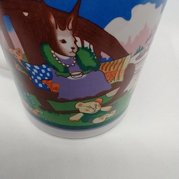Ceramic White Mug "Rabbits Having Tea with Baby Rabbit"- Good Condition - Picture 7 of 15